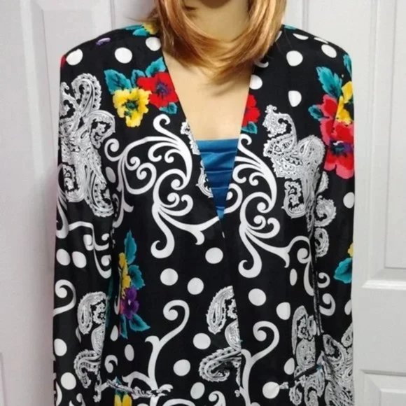 Vintage 70s Lightweight Blazer Funky Floral Paisley Polka Dot Groovy Size 8 - Picture 4 of 11